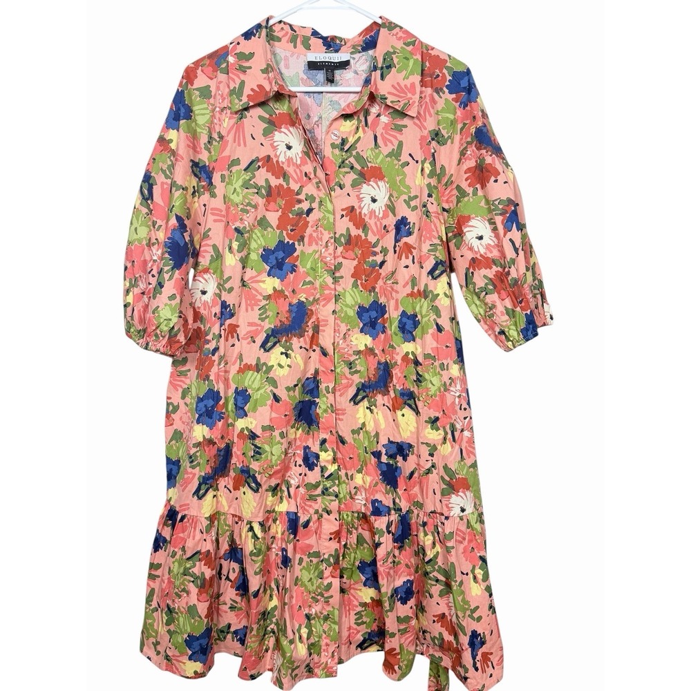 Eloquii Elements Button Down Dress With Flounce Size 16 Floral Cotton